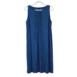 J Jill Wearever Collection Dress Size Medium Cobalt Blue Pintuck Pleat Stretch